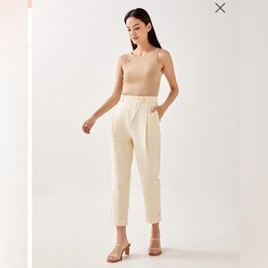Love Bonito Chic Cream Avah Foldover Women's Peg Leg Pants Size 4 NWT